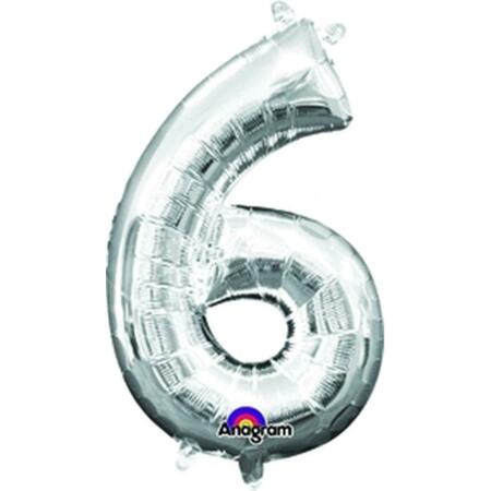 ANAGRAM 16 in. Number 6 Silver Shape Air Fill Foil Balloon 78533